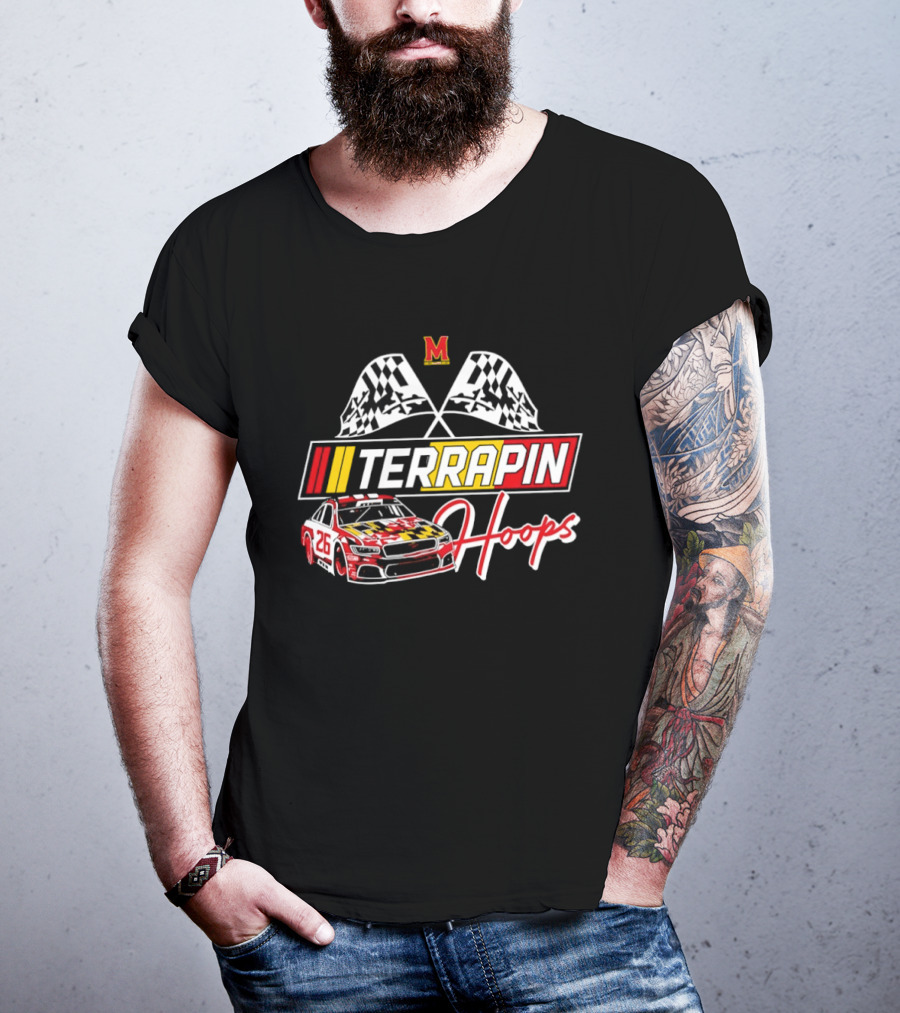 Terrapin Hoops Maryland Racing Car Checkered Flags T-Shirt