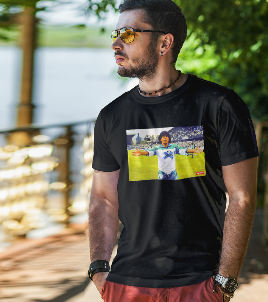 Supreme Diego Maradona No Drug Soccer Legend Iconic Image T-Shirt