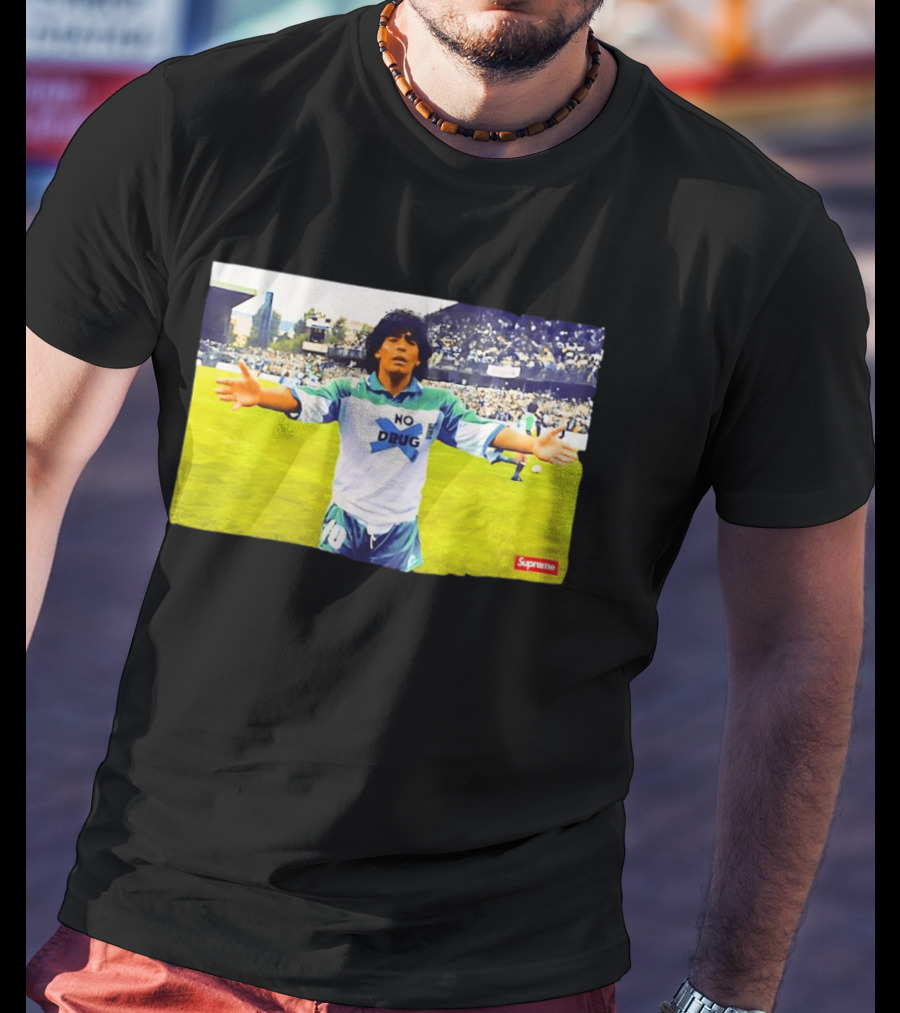 Supreme Diego Maradona No Drug Soccer Legend Iconic Image T-Shirt