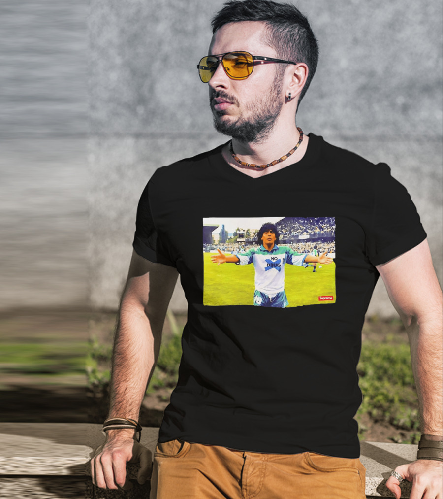 Supreme Diego Maradona No Drug Soccer Legend Iconic Image T-Shirt