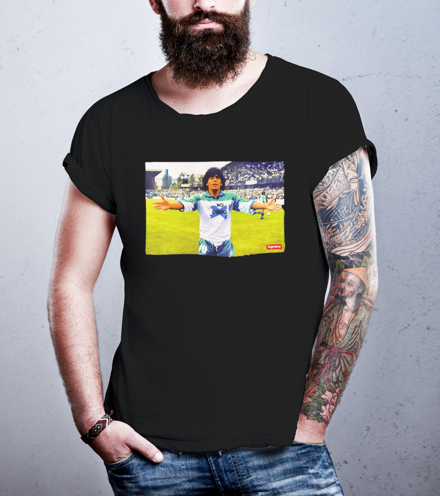 Supreme Diego Maradona No Drug Soccer Legend Iconic Image T-Shirt