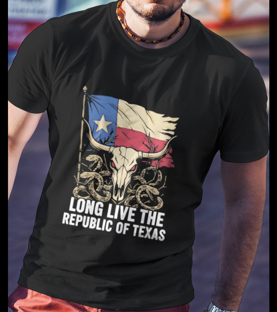 Texas Flag Skull With Snake Long Live The Republic Of Texas T-Shirt