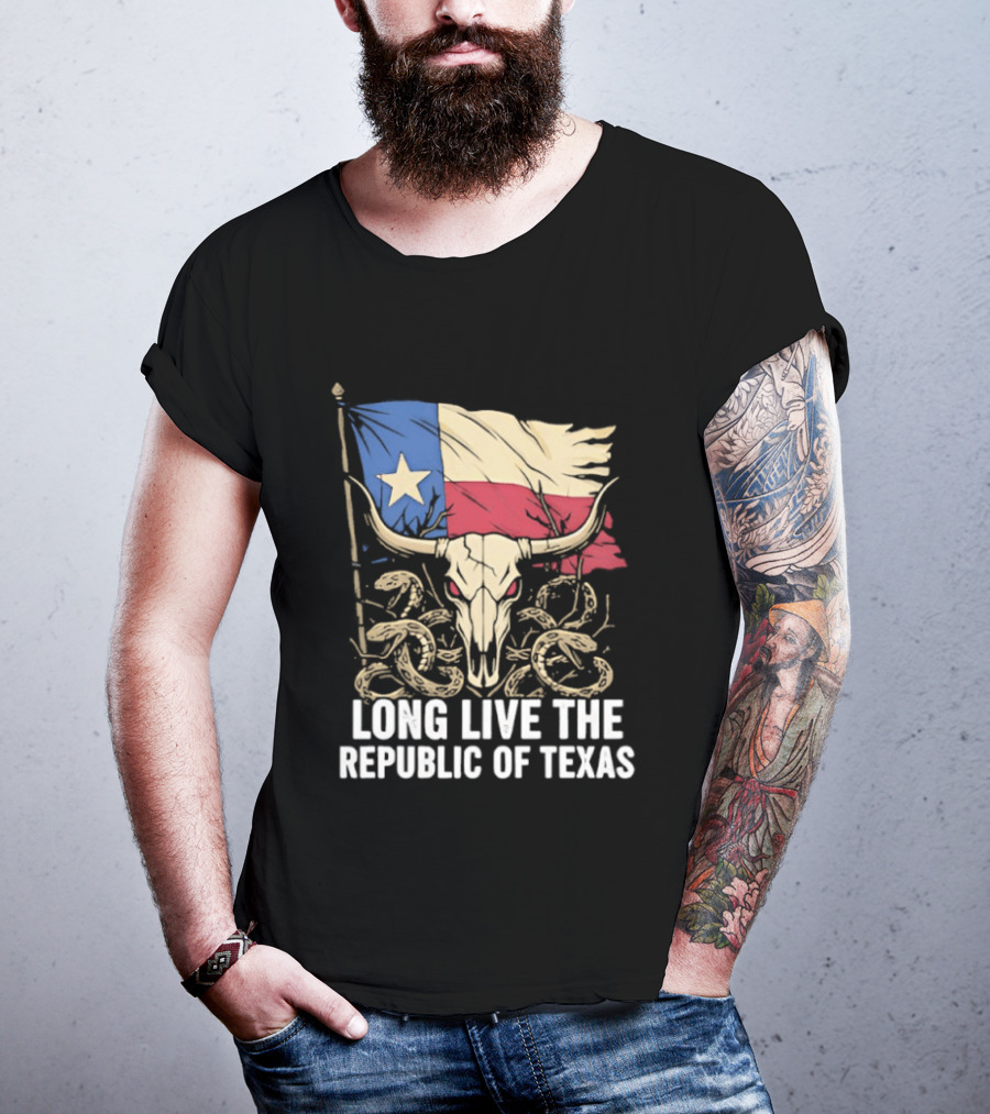 Texas Flag Skull With Snake Long Live The Republic Of Texas T-Shirt