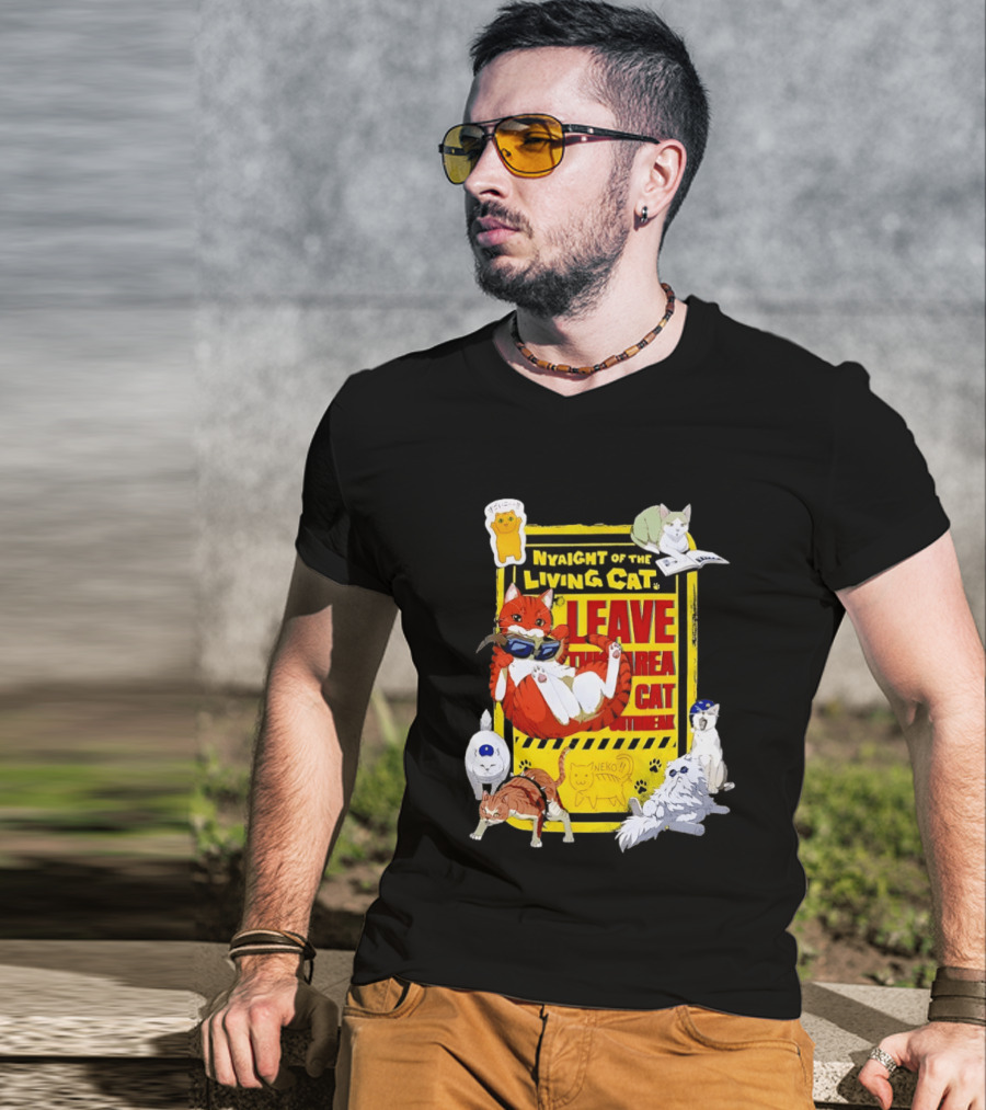 Nyaight Of The Living Cat Leave This Area Cat Neko T-Shirt