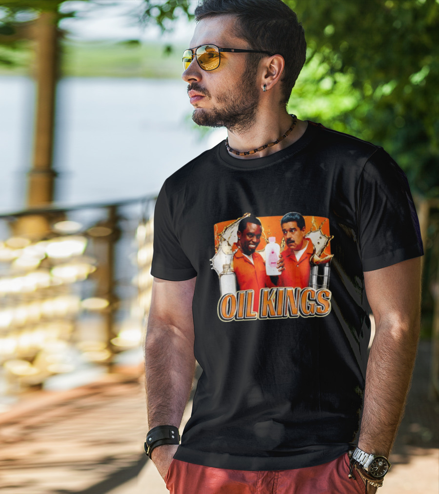 Oil Kings Comedy Parody With Iconic Characters And Baby Oil Bottle T-Shirt
