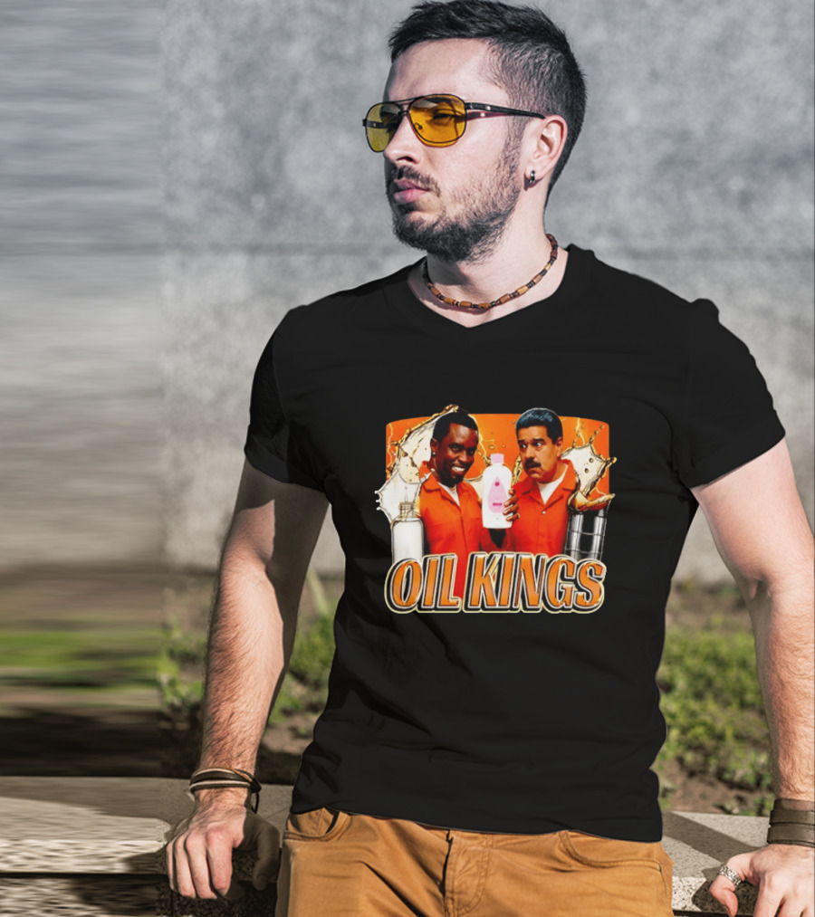 Oil Kings Comedy Parody With Iconic Characters And Baby Oil Bottle T-Shirt