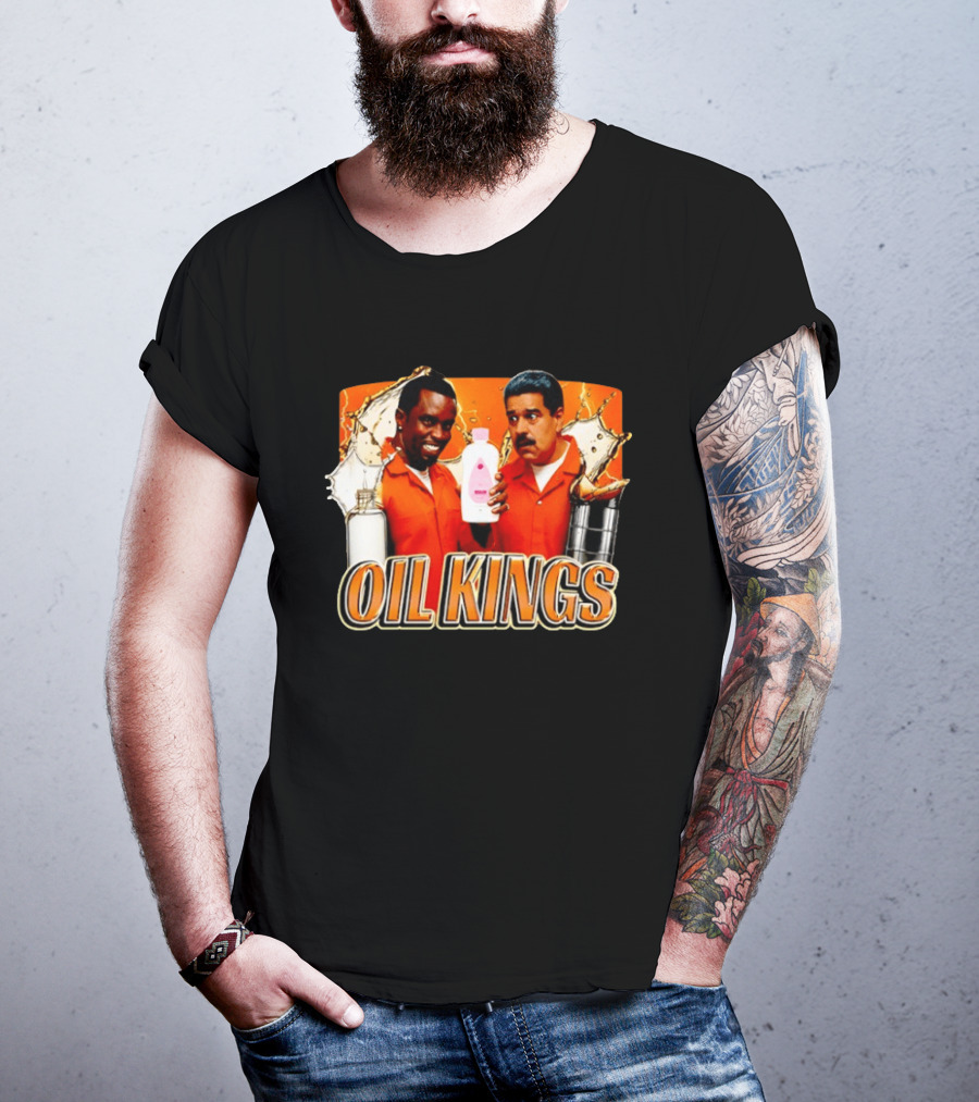 Oil Kings Comedy Parody With Iconic Characters And Baby Oil Bottle T-Shirt