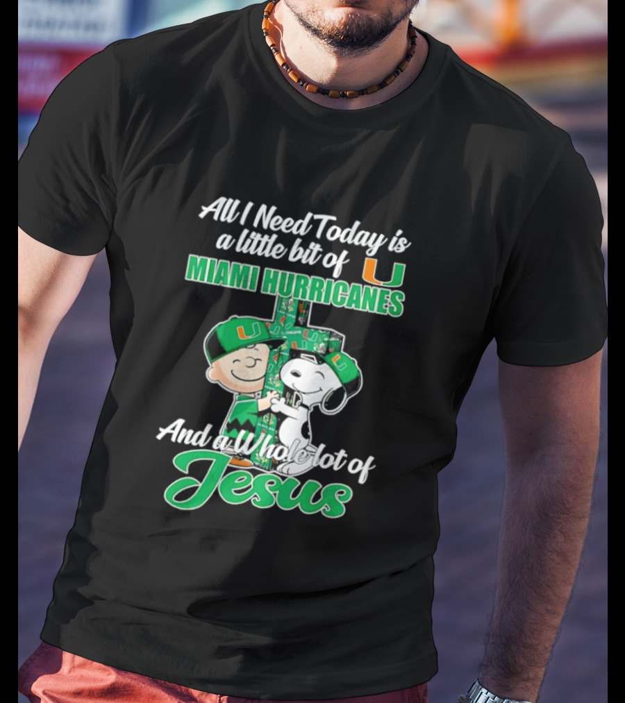 Peanuts Characters Miami Hurricanes Jesus Cross T-Shirt