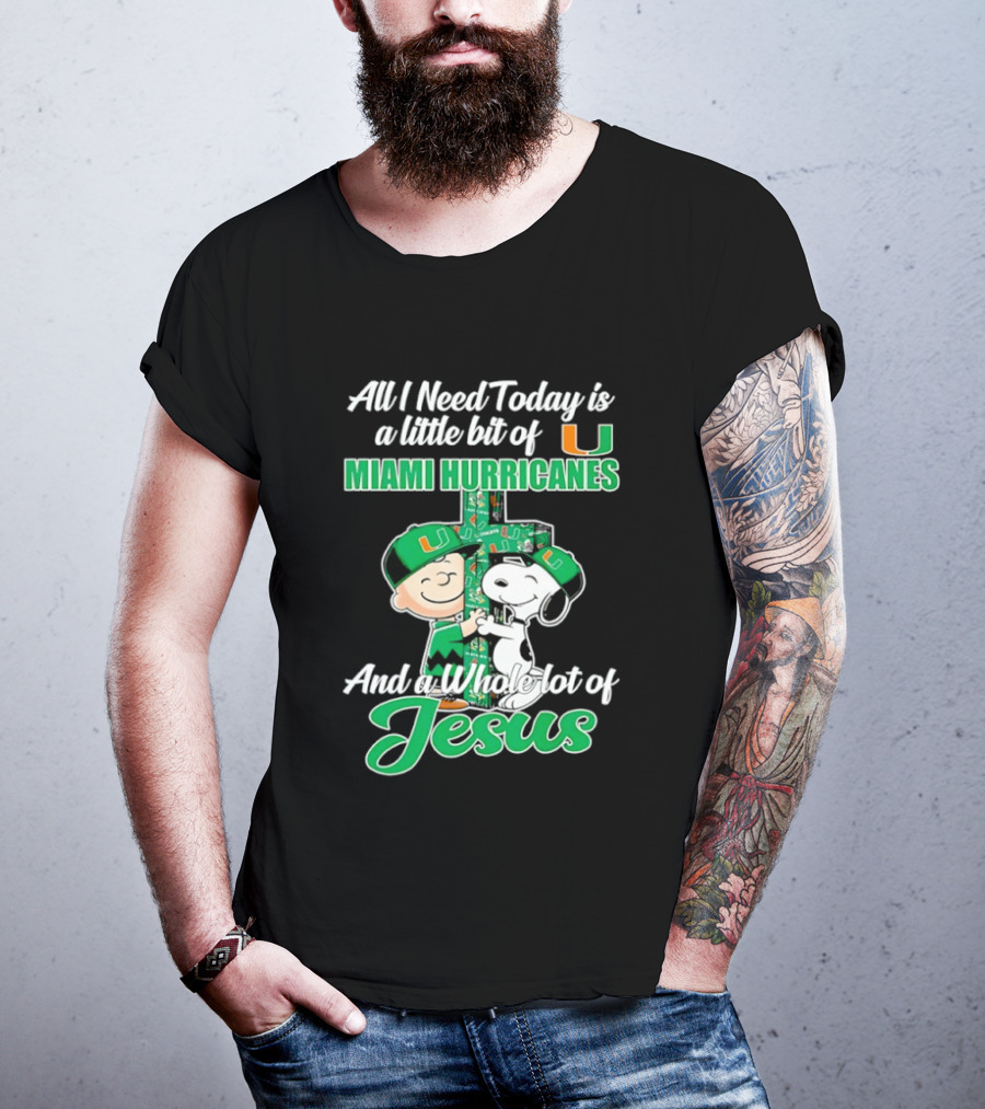 Peanuts Characters Miami Hurricanes Jesus Cross T-Shirt