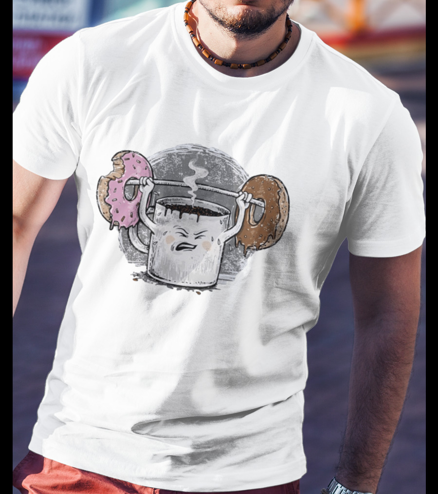Coffee Lifting Pink And Chocolate Donuts Weightlifting Humor T-Shirt