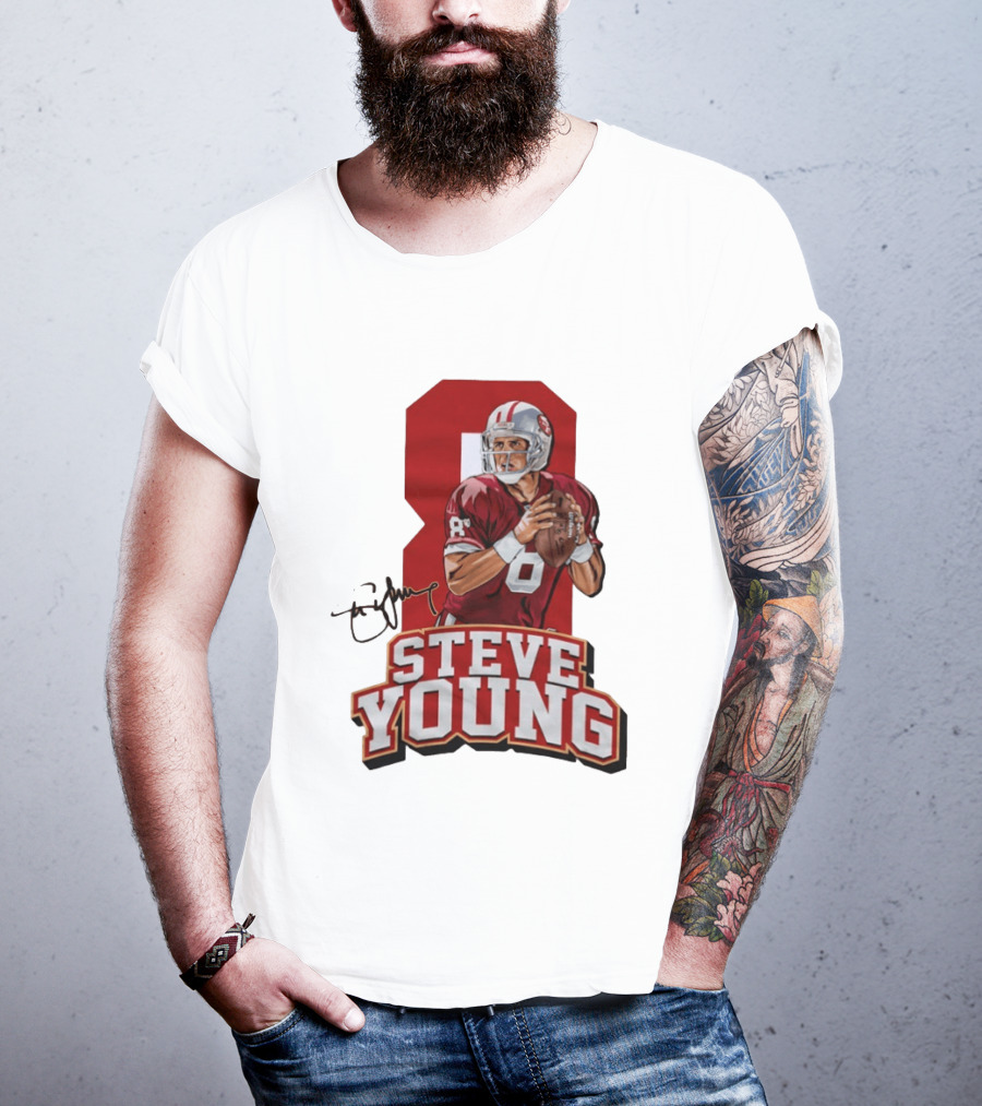 Steve Young 8 San Francisco 49ers Football Autograph T-Shirt