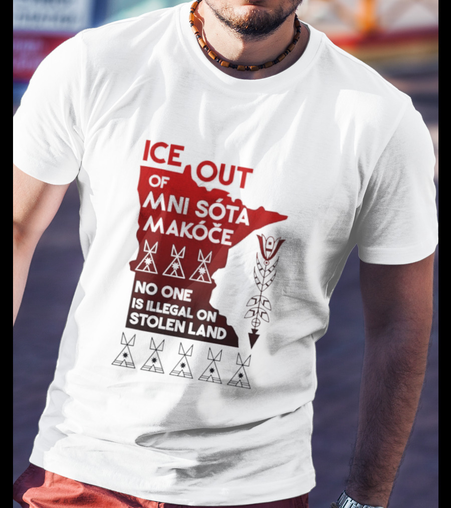 Ice Out Of Mni Sota Makoce No One Is Illegal On Stolen Land Text And Symbols T-Shirt