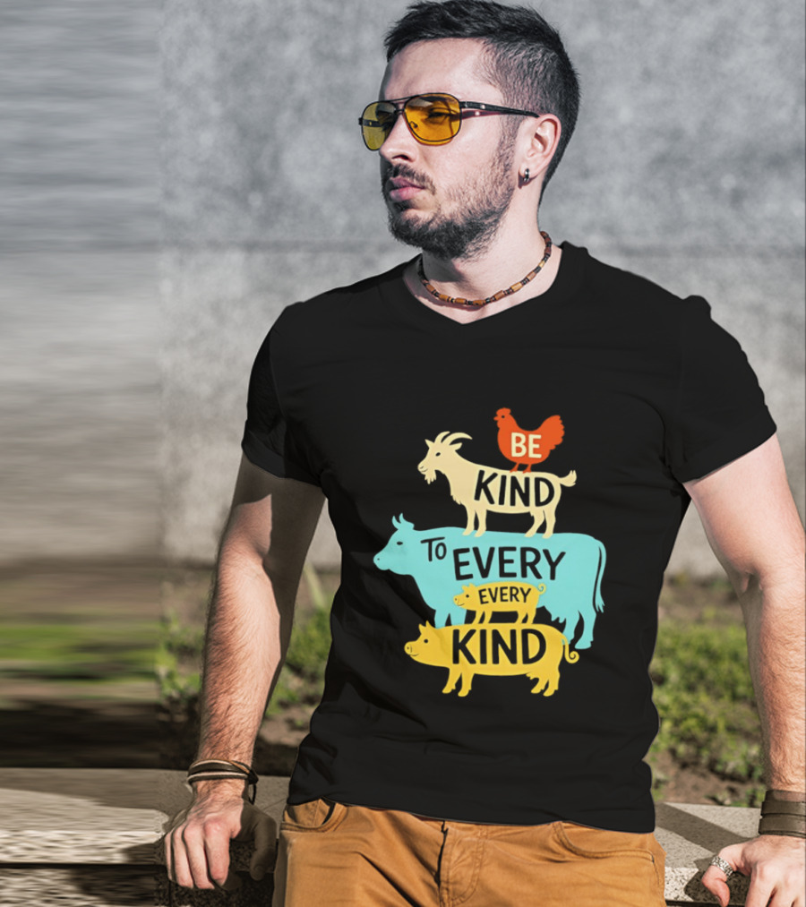 Be Kind To Every Kind Farm Animals Stacked Goat Cow Pig Chicken T-Shirt