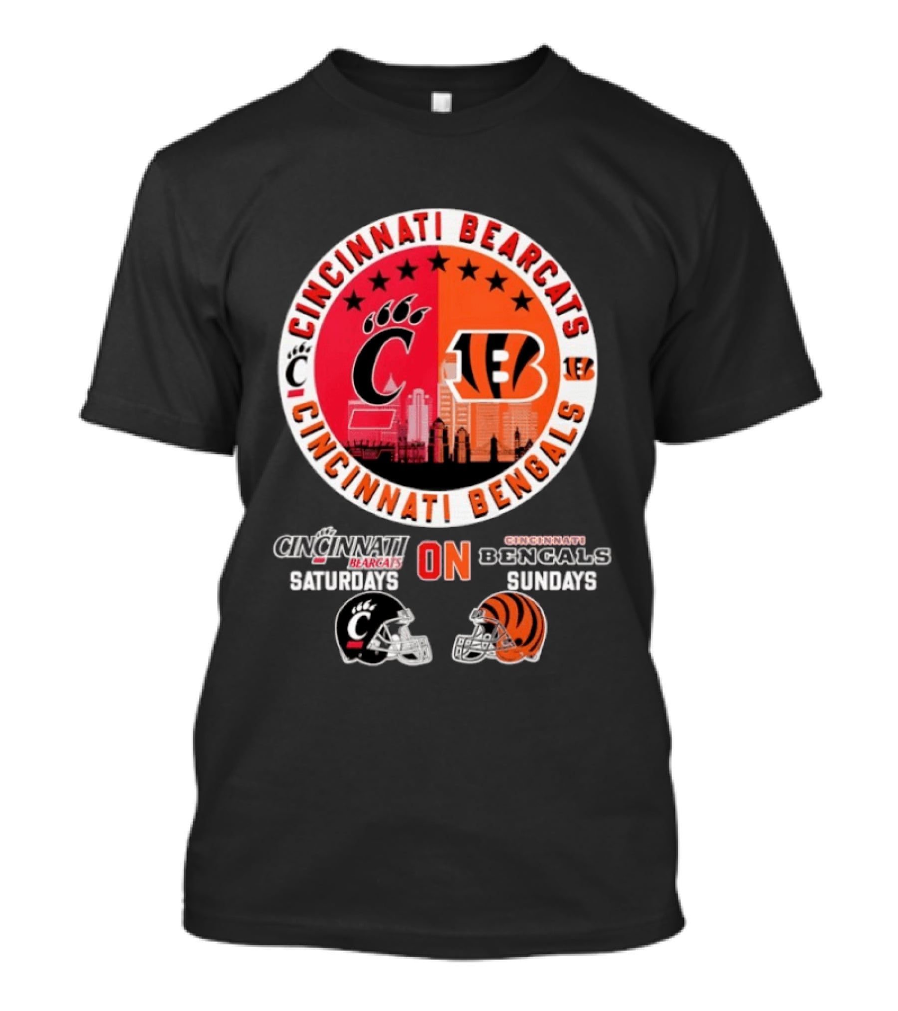 Cincinnati Bearcats Saturdays Cincinnati Bengals Sundays Helmet Mashup T-Shirt