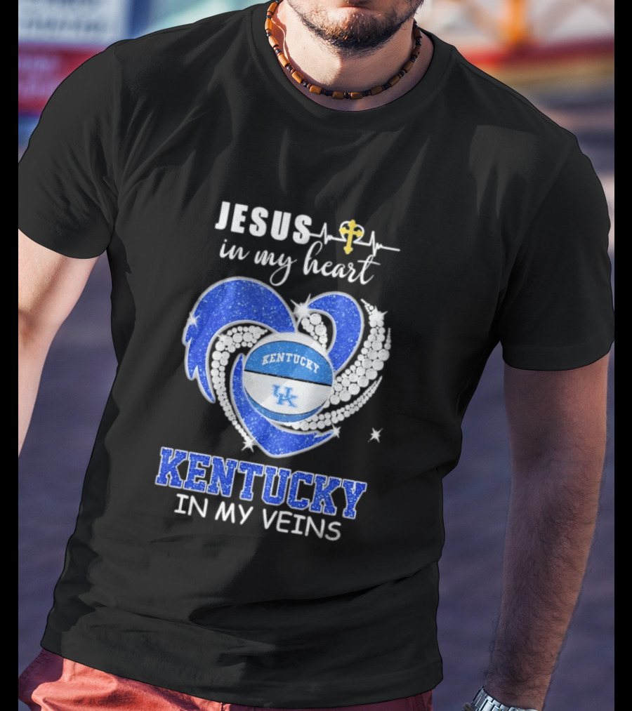 Jesus In My Heart Kentucky In My Veins Wildcats UK Basketball Passion T-Shirt