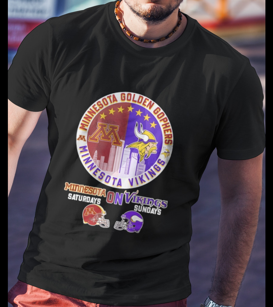 Minnesota Golden Gophers Saturdays Minnesota Vikings Sundays Helmet Mashup T-Shirt