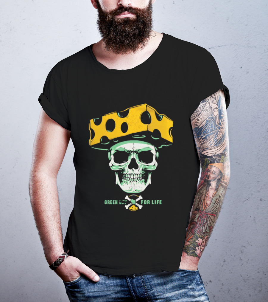 Green Bay Packers For Life Skull Cheesehead T-Shirt