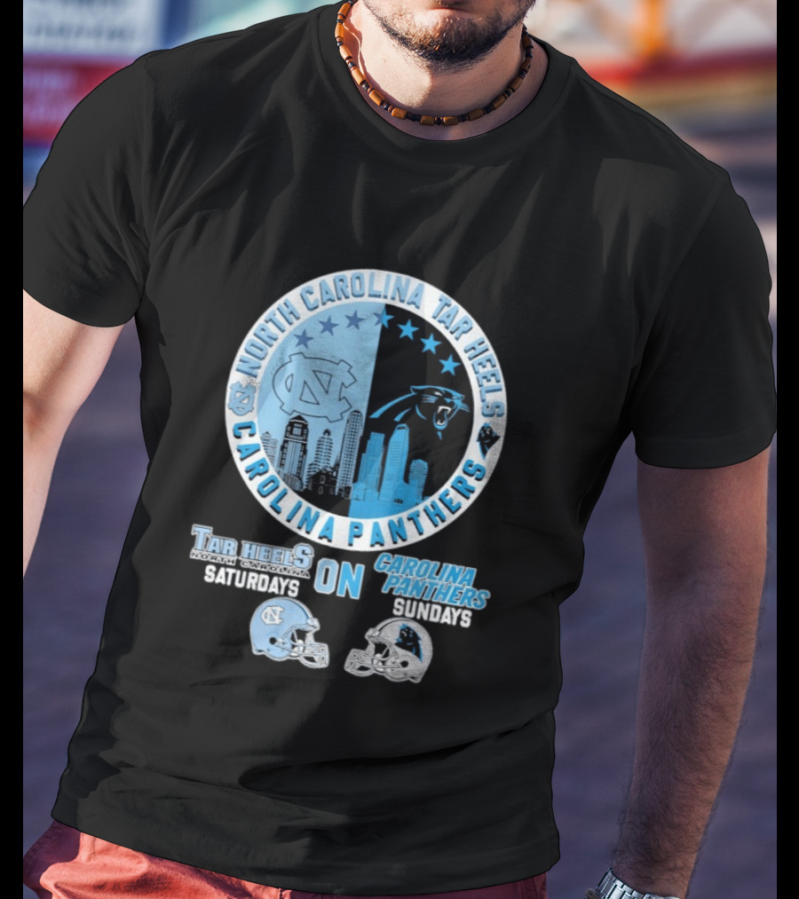 North Carolina Tar Heels Saturdays Carolina Panthers Sundays Helmet Mashup T-Shirt
