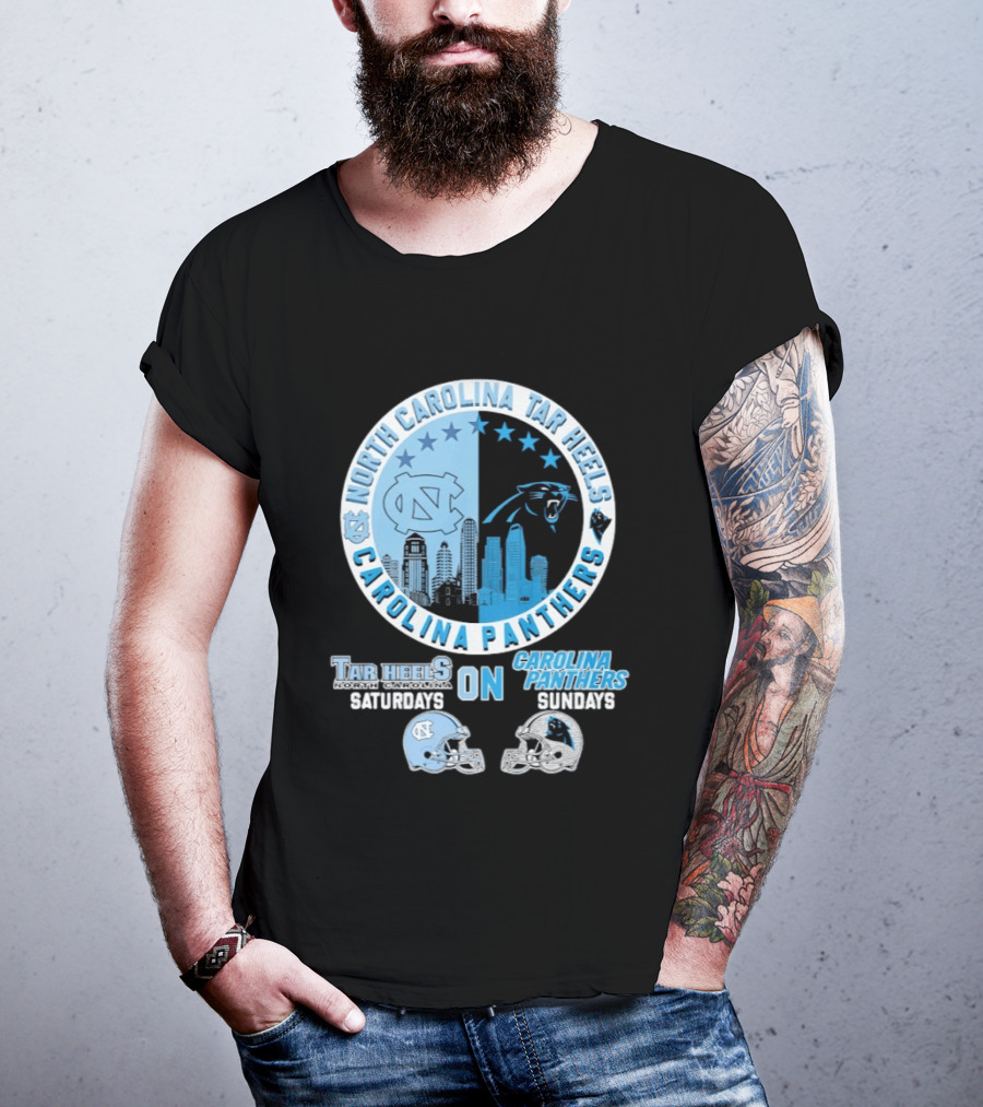 North Carolina Tar Heels Saturdays Carolina Panthers Sundays Helmet Mashup T-Shirt