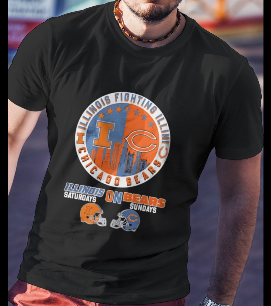 Illinois Fighting Illini And Chicago Bears Saturdays And Sundays Helmet Mashup T-Shirt