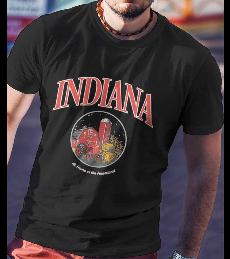 Indiana Farm Scene Silo Barn Tractor At Home In The Heartland T-Shirt