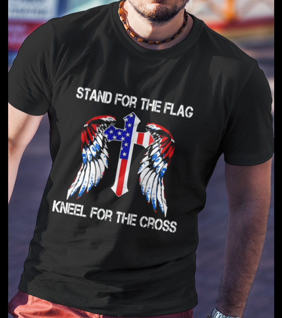 Stand For The Flag Kneel For The Cross Patriotic Wings Cross T-Shirt