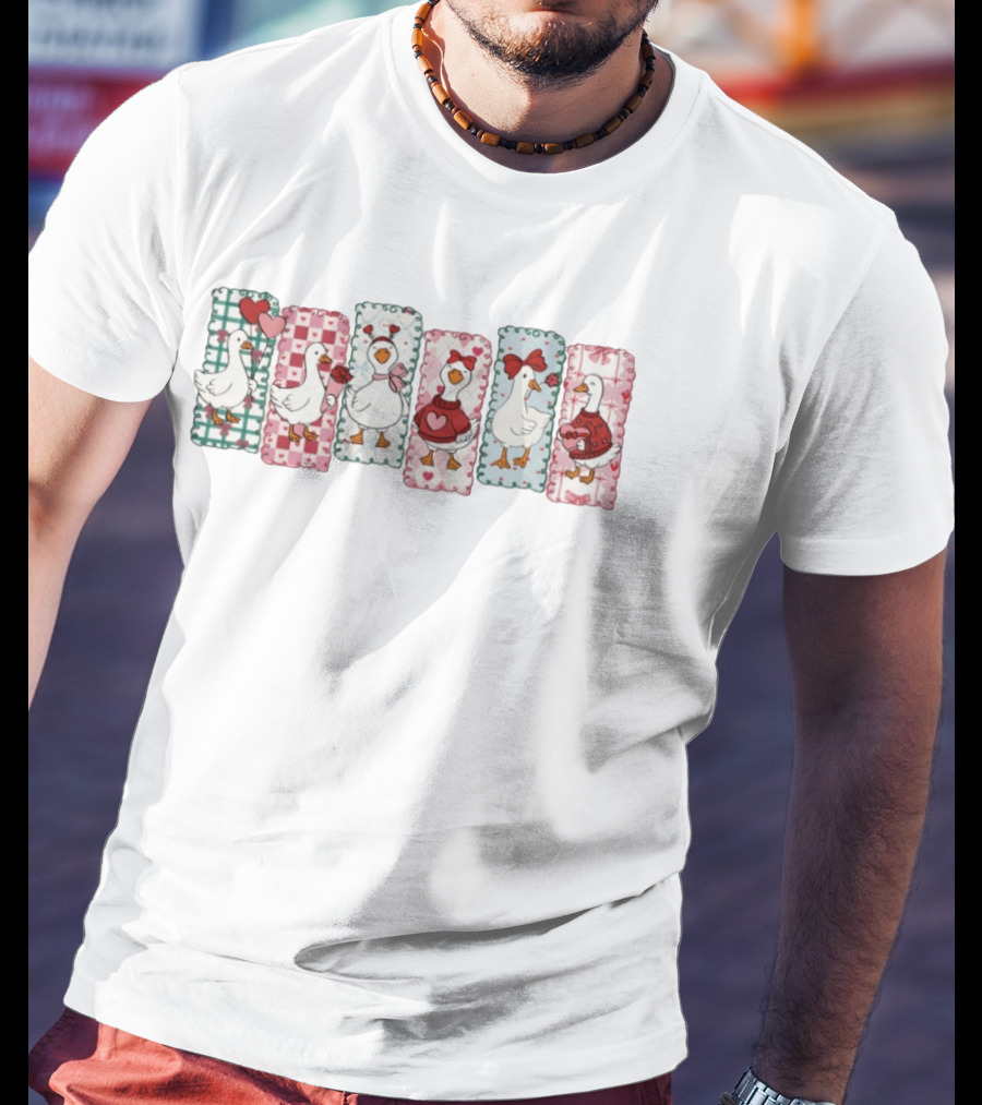 Goose Valentine Coquette Pattern Valentines Day Hearts And Bows T-Shirt