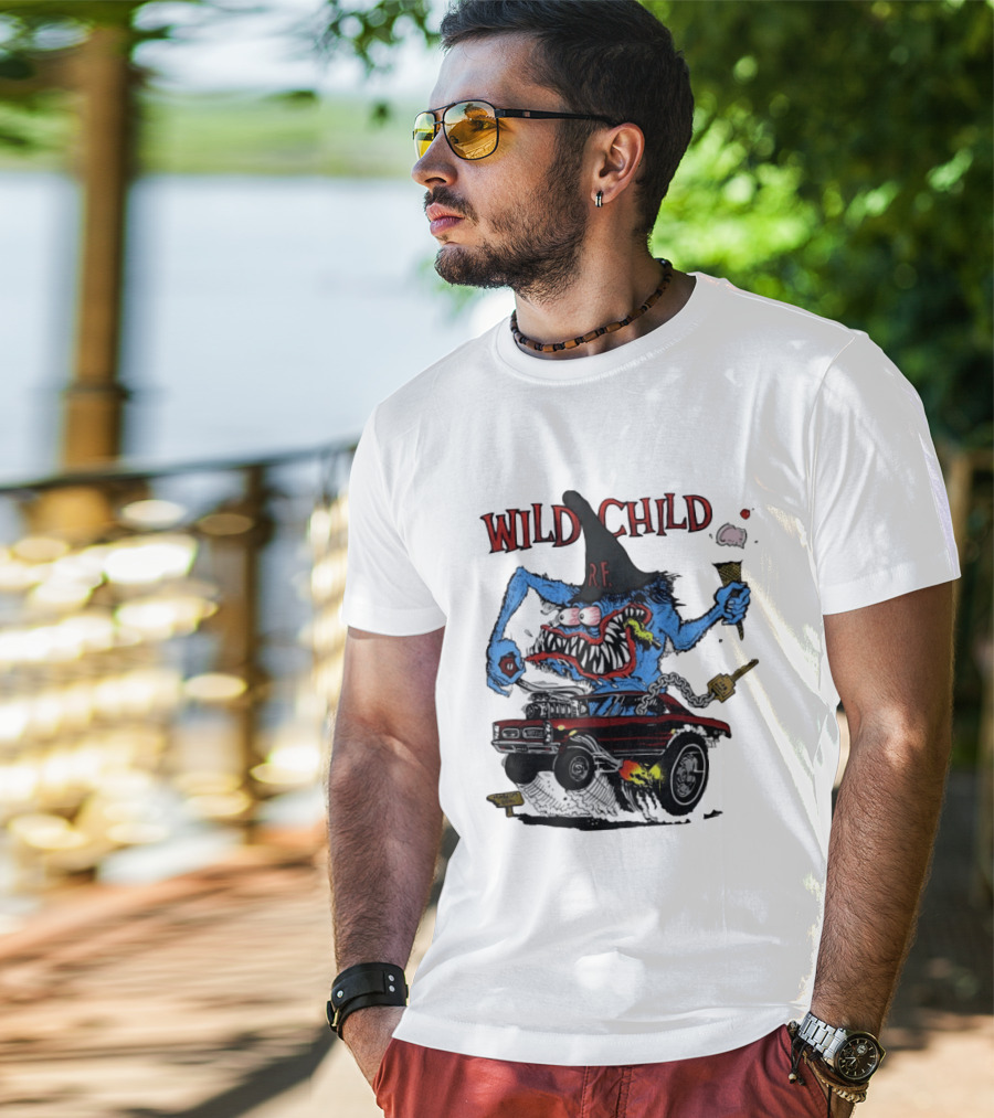 Wild Child Rat Fink R.F. Hot Rod Monster With Ice Cream And Gear Shift T-Shirt