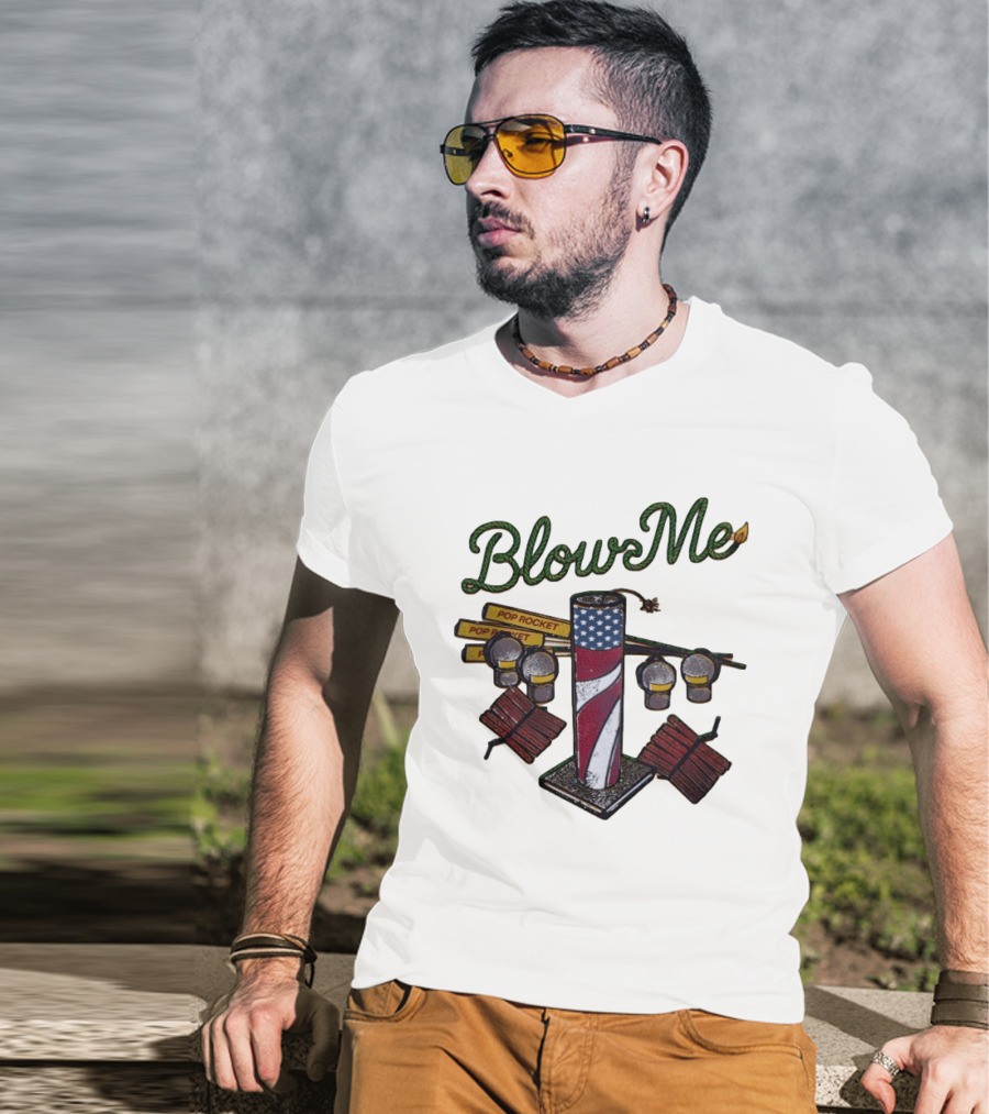 Blow Me 4th Of July Pop Rocket Fireworks USA Flag T-Shirt