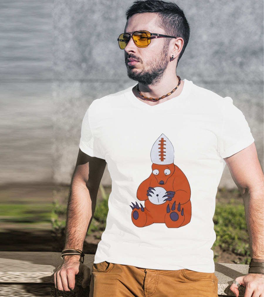 Chicago Bears Mascot Cartoon With Football Pope Hat T-Shirt