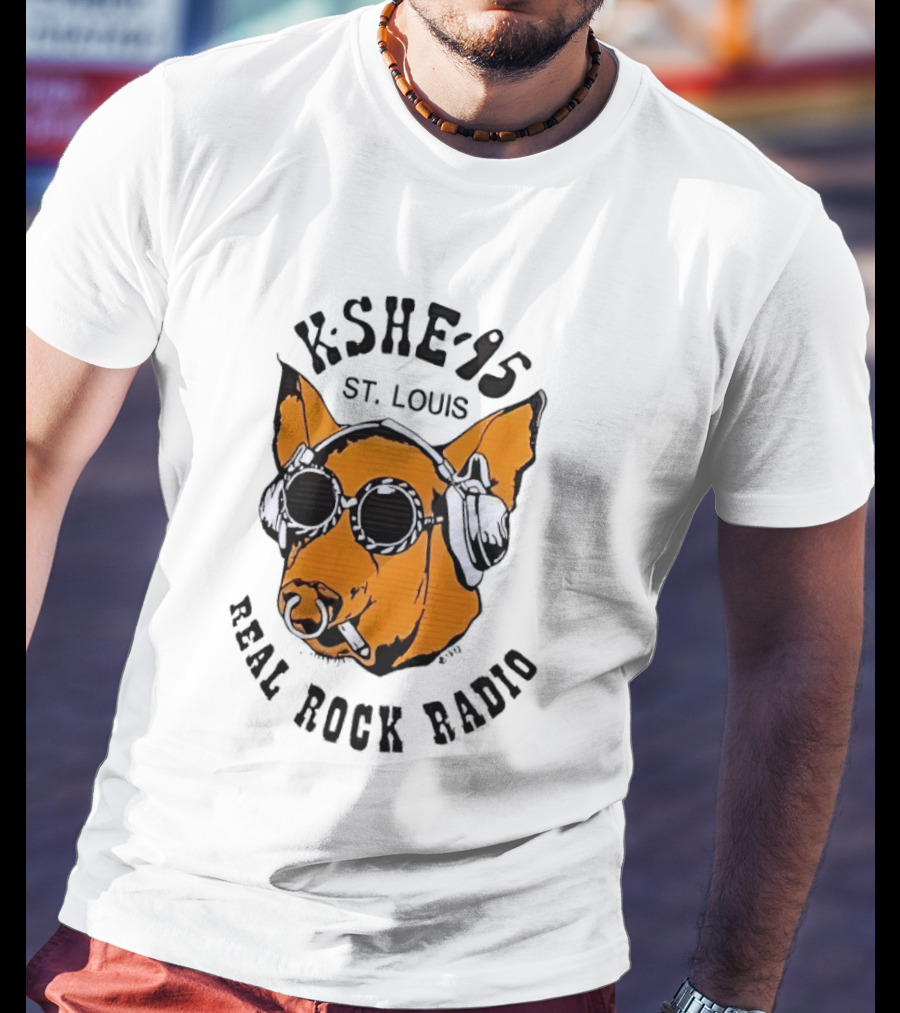 KSHE 95 St. Louis Real Rock Radio Pig With Headphones And Sunglasses T-Shirt