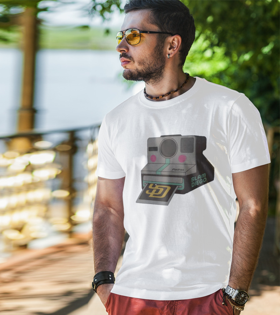 Slam Diego Padres Vintage Polaroid Camera MLB T-Shirt