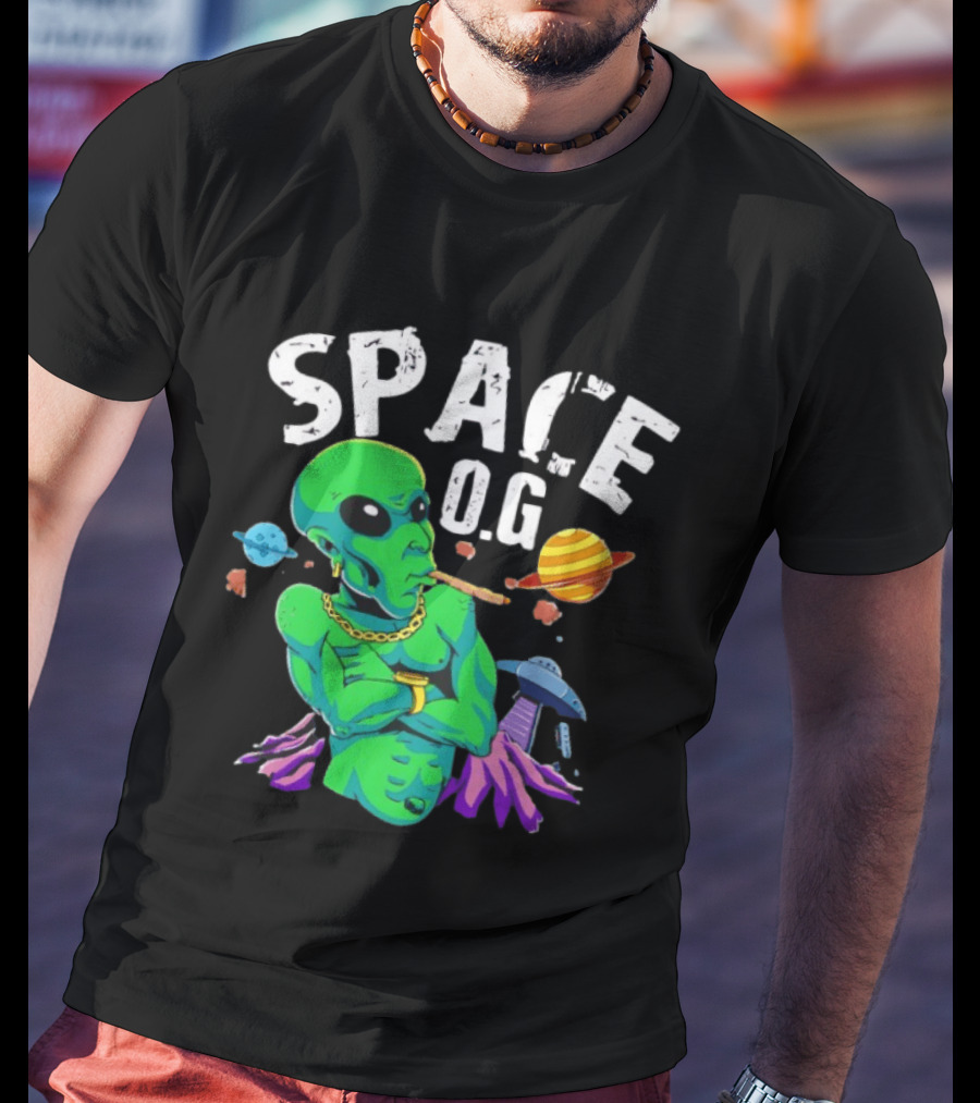 SPACE O.G. Alien Smoking Planets UFO Chain T-Shirt