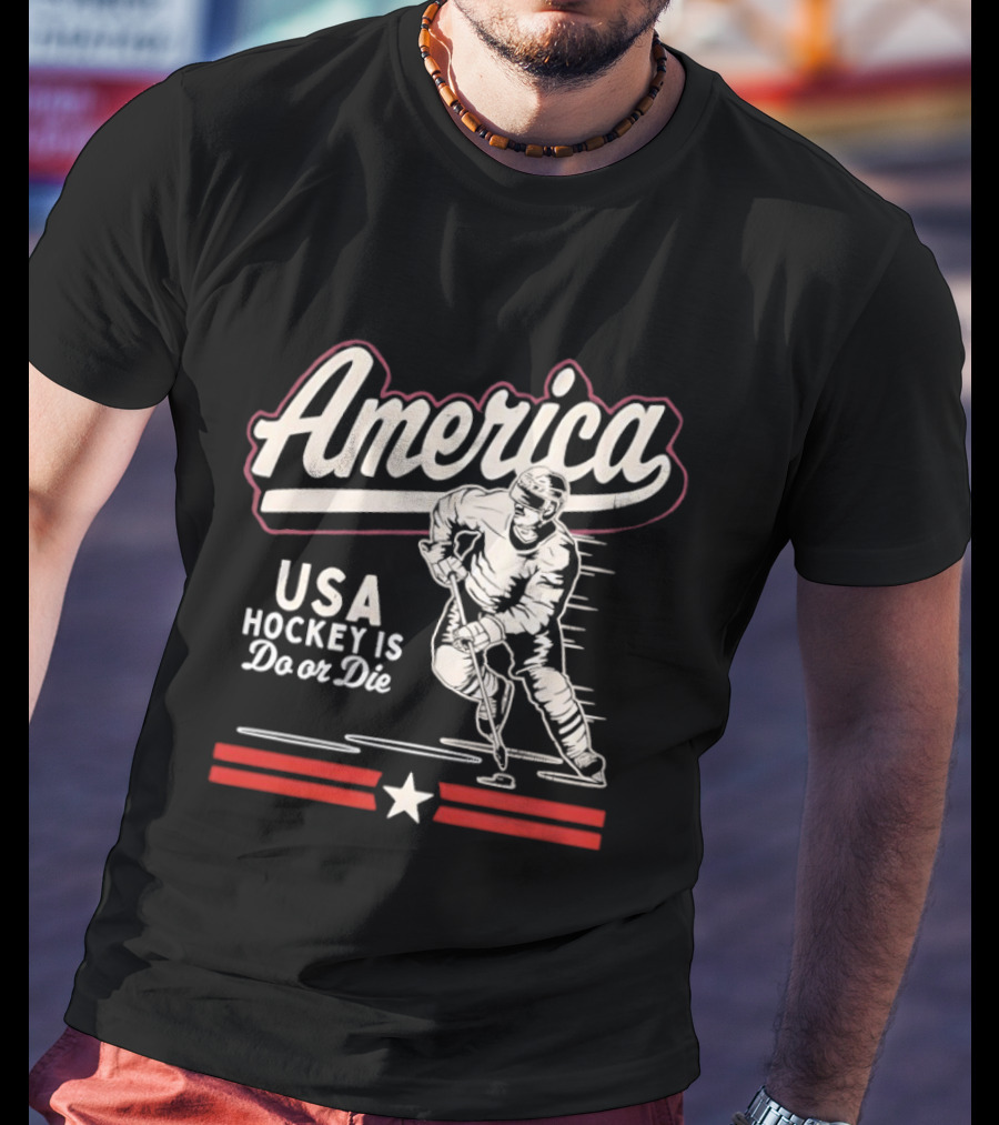America USA Hockey Is Do Or Die Hockey Player Red White Star Stripes T-Shirt