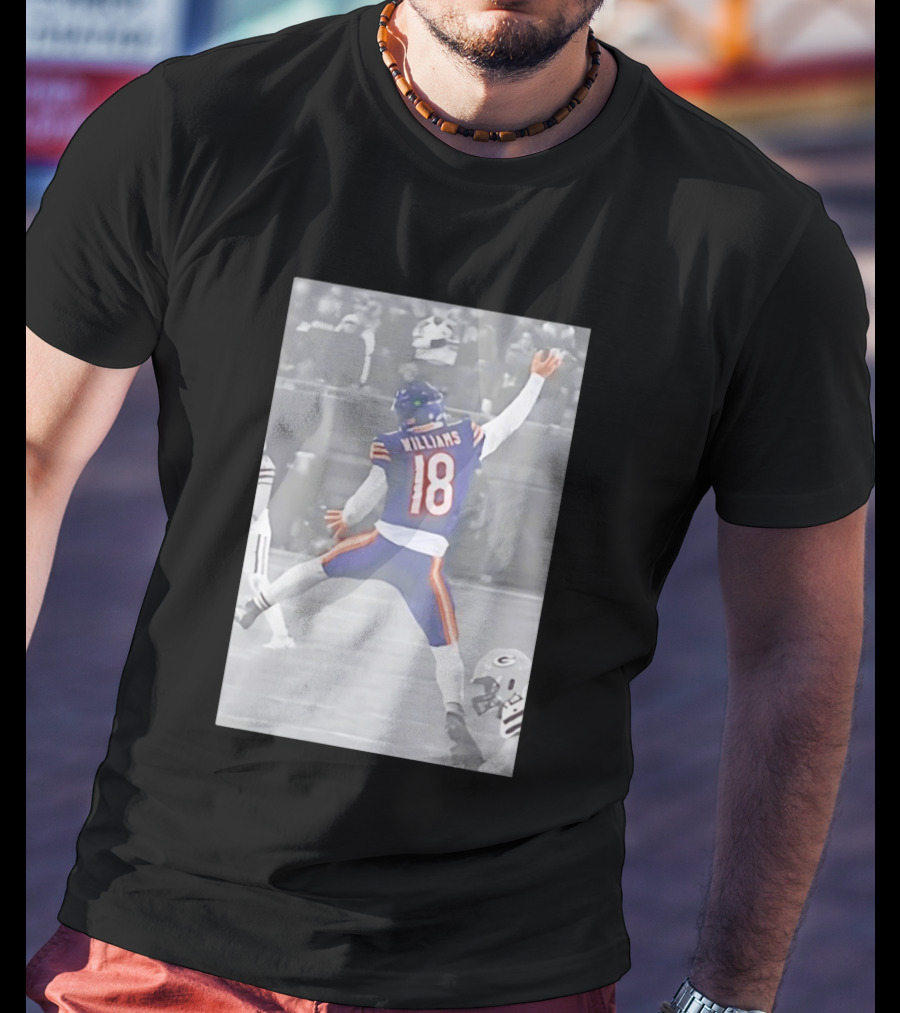 Caleb Williams Iconic Jumpman Football Moment Number 18 Blue And Orange T-Shirt