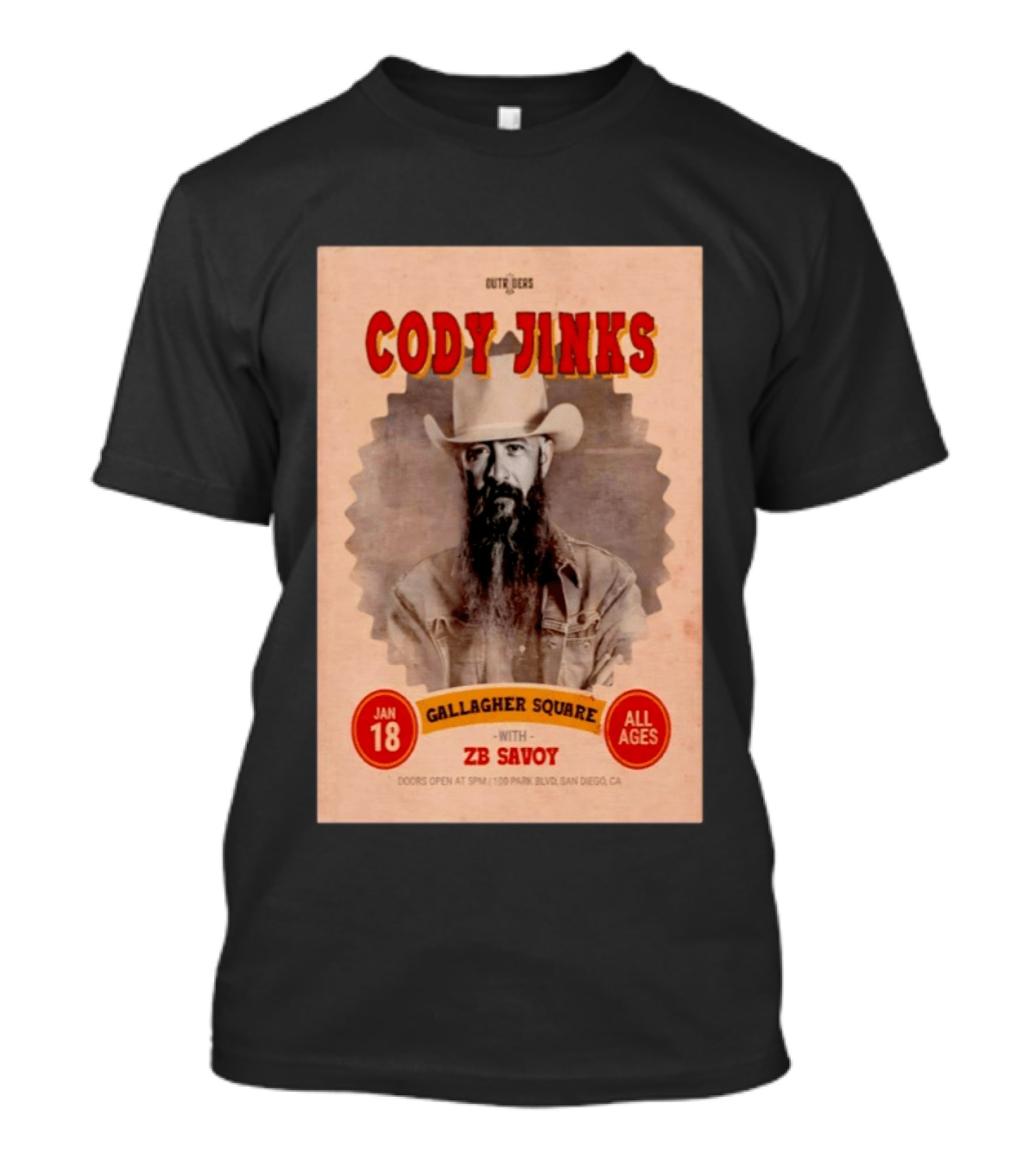 Cody Jinks San Diego Jan 18 2026 Gallagher Square With ZB Savoy T-Shirt