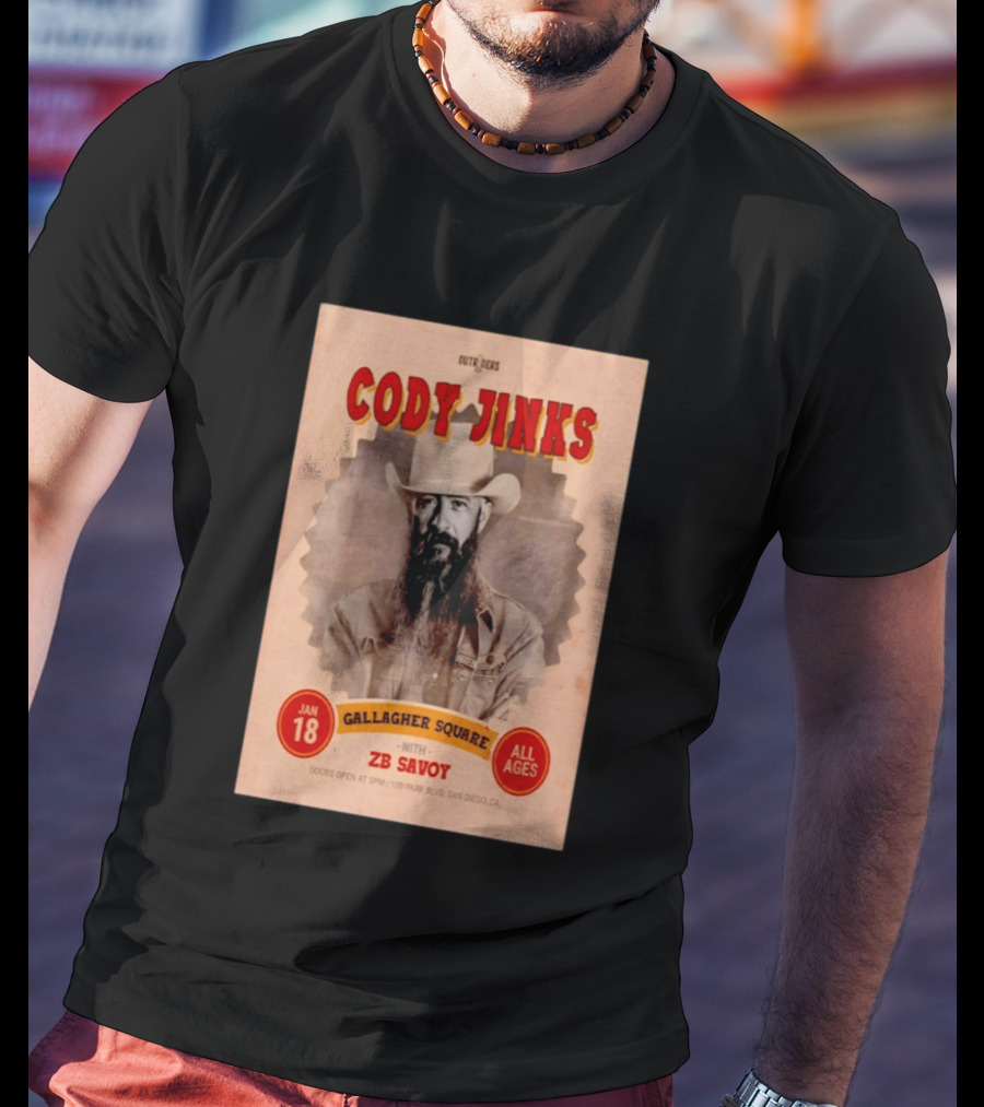 Cody Jinks San Diego Jan 18 2026 Gallagher Square With ZB Savoy T-Shirt