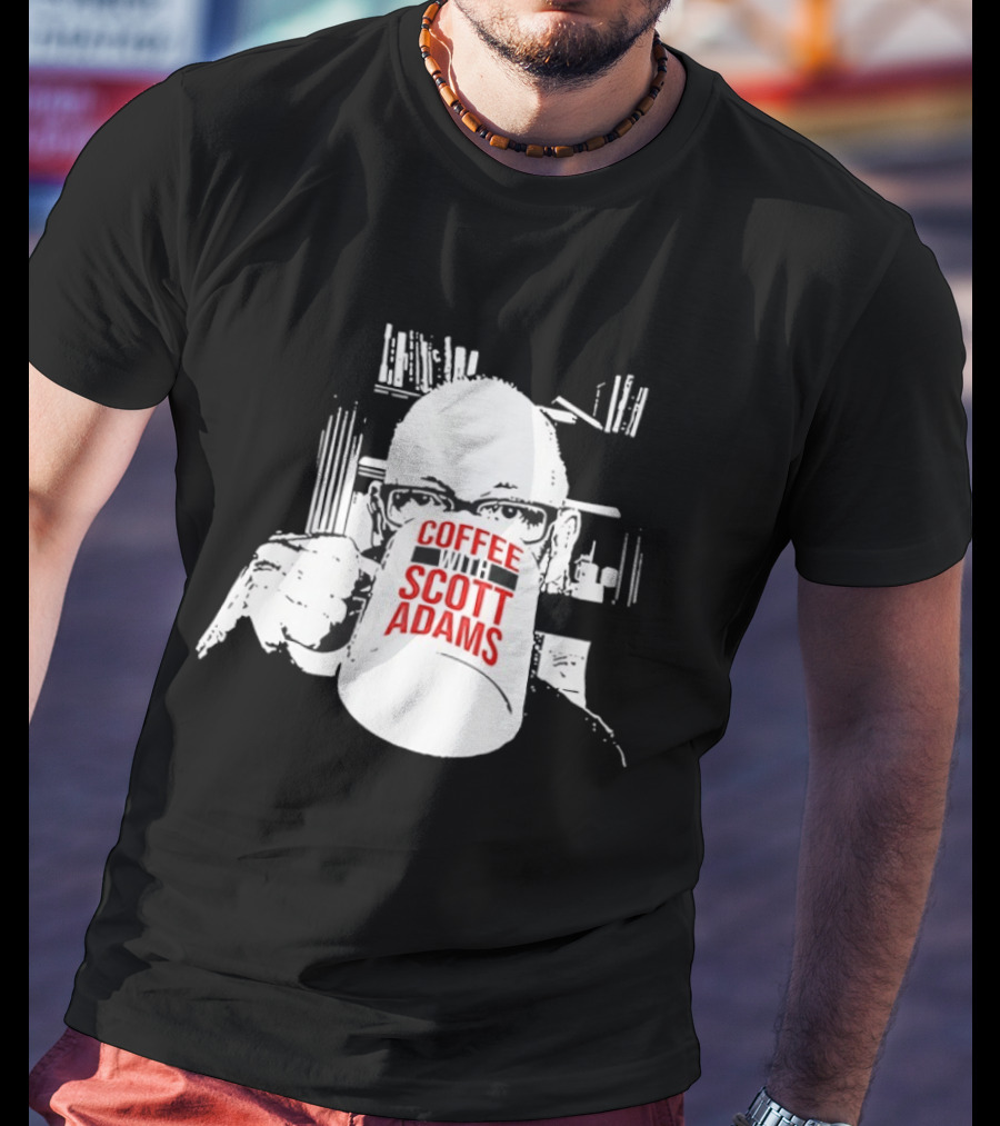 Coffee With Scott Adams Graphic Art And Bookshelves T-Shirt