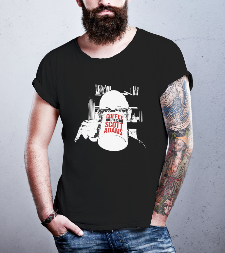 Coffee With Scott Adams Graphic Art And Bookshelves T-Shirt