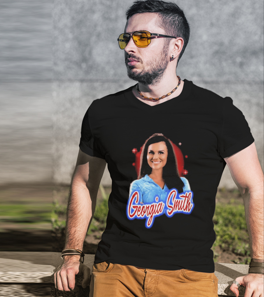 Georgia Smith Blue Top Red T-Shirt