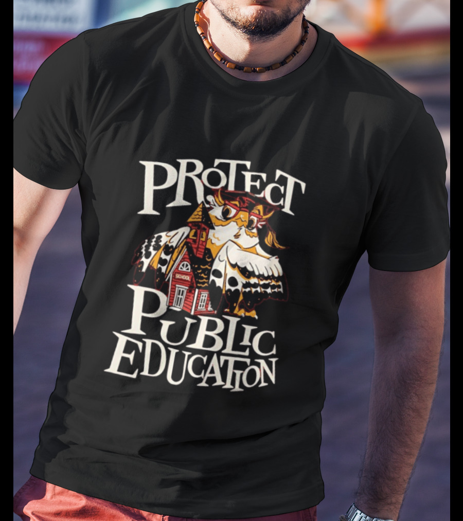 United State Of Indiana Protect Public Education Owl And Schoolhouse T-Shirt
