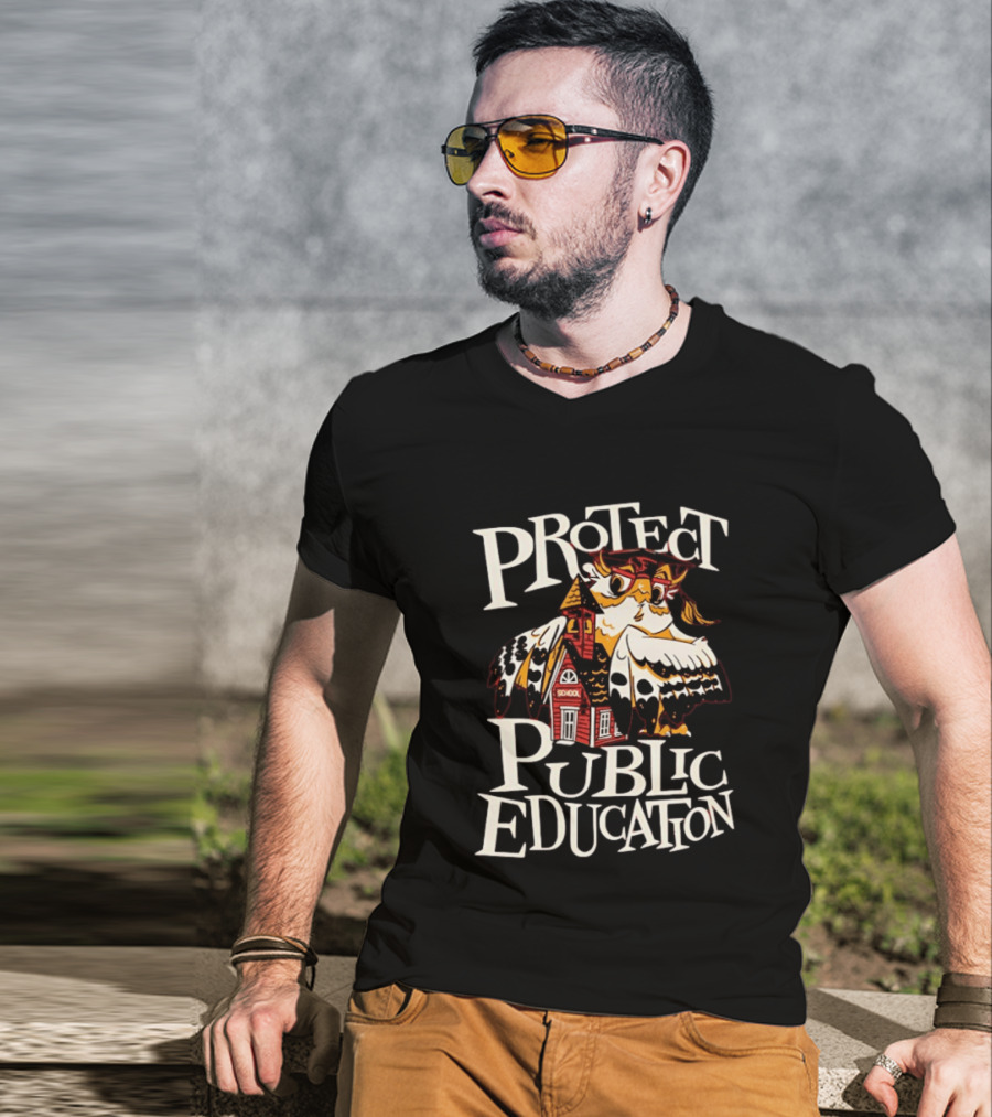 United State Of Indiana Protect Public Education Owl And Schoolhouse T-Shirt