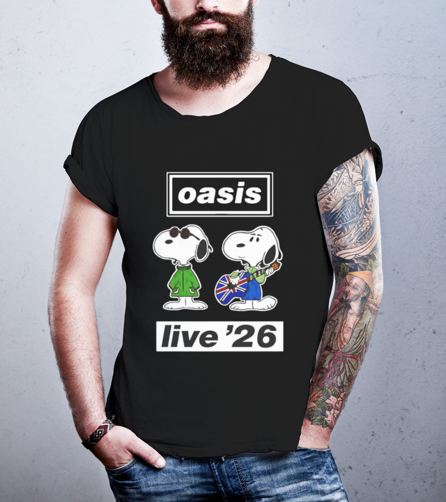 Oasis Snoopy Live '26 Union Jack Guitar T-Shirt