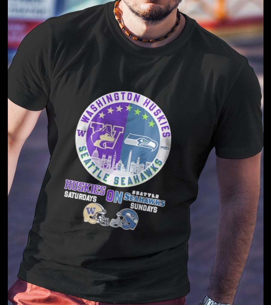 Washington Huskies Saturdays Seattle Seahawks Sundays Football Helmet Mashup T-Shirt