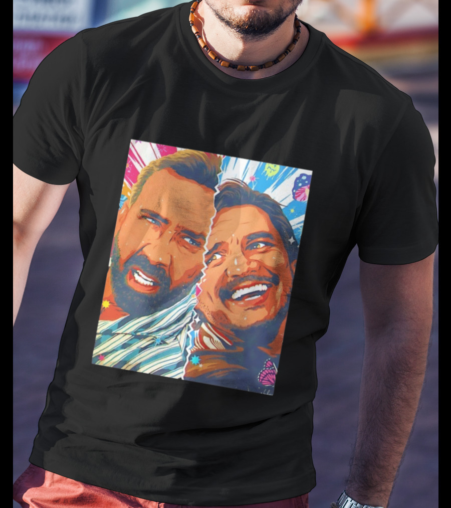 Pedro Pascal Nicolas Cage Colorful Retro Pop Art Face Off T-Shirt