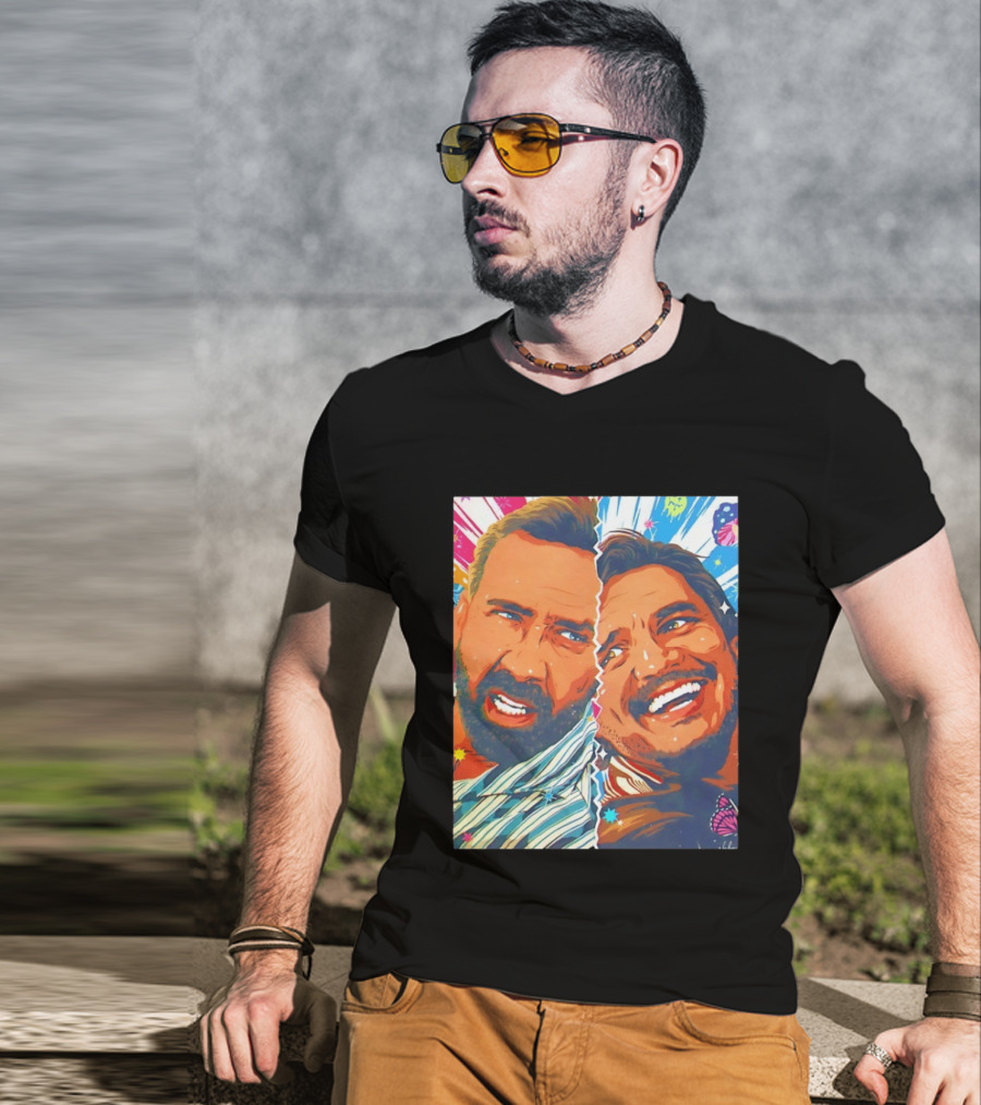 Pedro Pascal Nicolas Cage Colorful Retro Pop Art Face Off T-Shirt