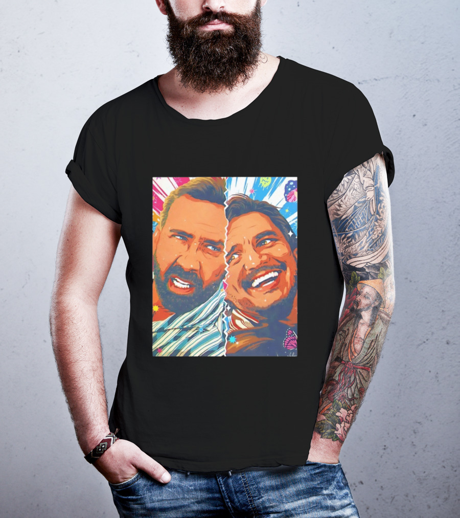 Pedro Pascal Nicolas Cage Colorful Retro Pop Art Face Off T-Shirt