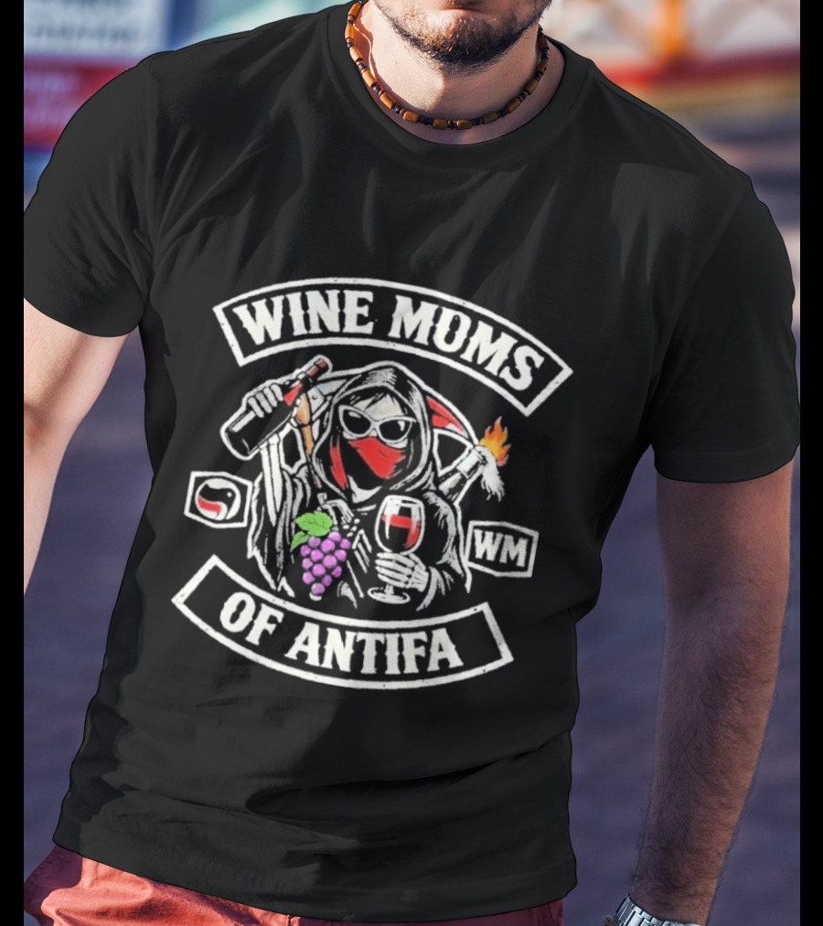 Wine Moms Of Antifa Flaming Cocktail Revolution Grapes Sketch T-Shirt