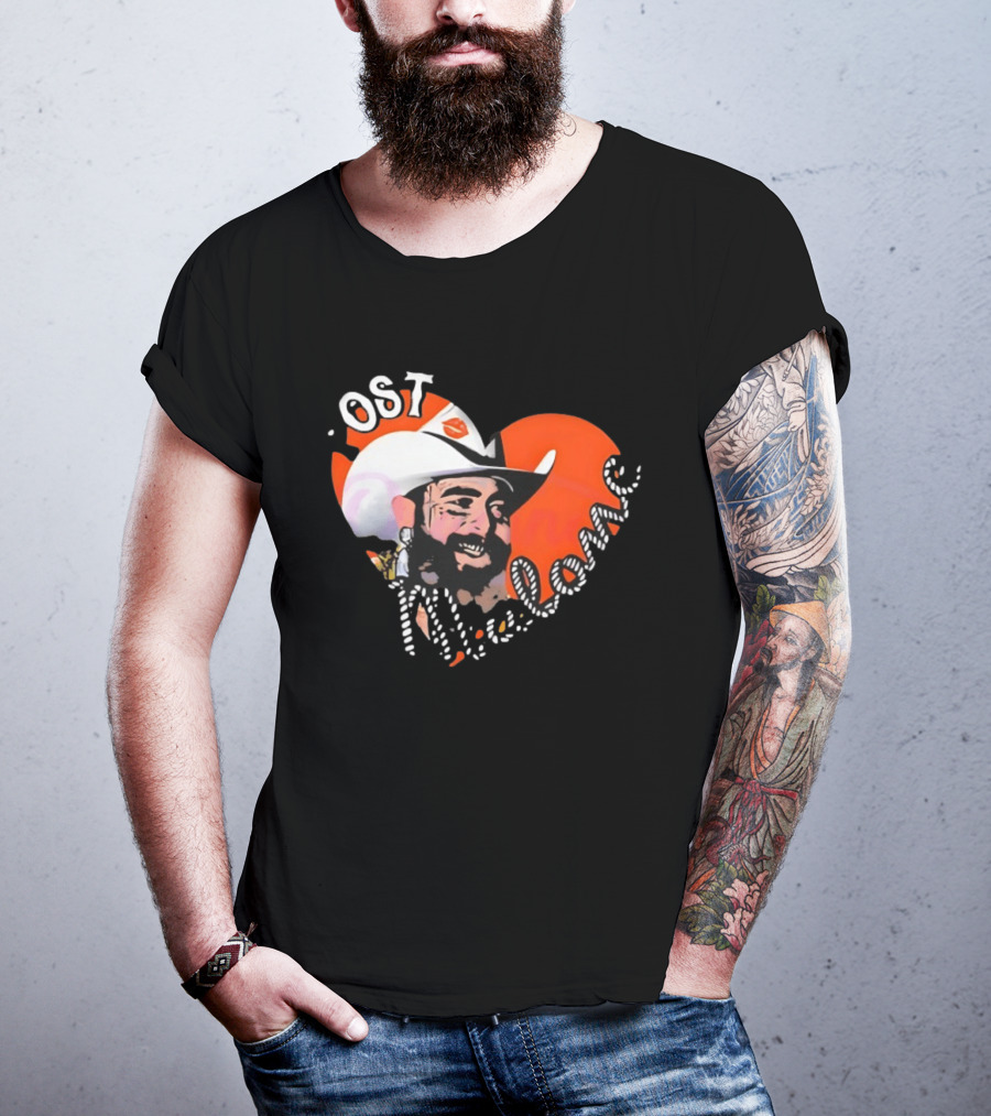 Post Malone Heart Cowboy Hat Red White T-Shirt
