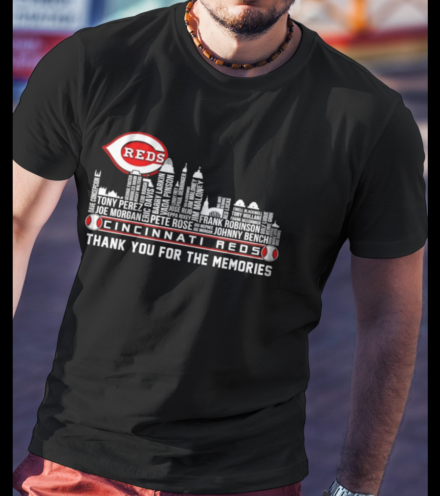 Cincinnati Reds Skyline City Tony Perez Frank Robinson Johnny Bench Thank You For The Memories T-Shirt